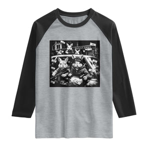 Funny Bunny Gang Raglan Shirt Vintage Rabbit Meme TS10 Heather Gray Black Print Your Wear