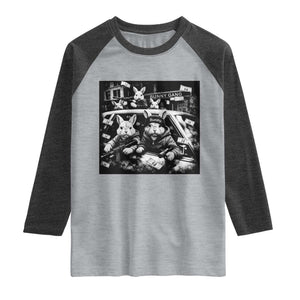 Funny Bunny Gang Raglan Shirt Vintage Rabbit Meme TS10 Heather Gray Heather Charcoal Print Your Wear