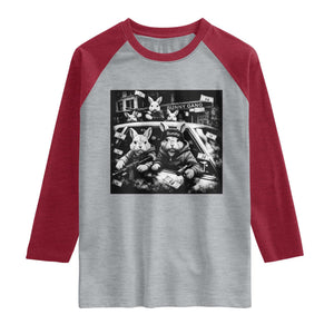 Funny Bunny Gang Raglan Shirt Vintage Rabbit Meme TS10 Heather Gray Heather Red Print Your Wear