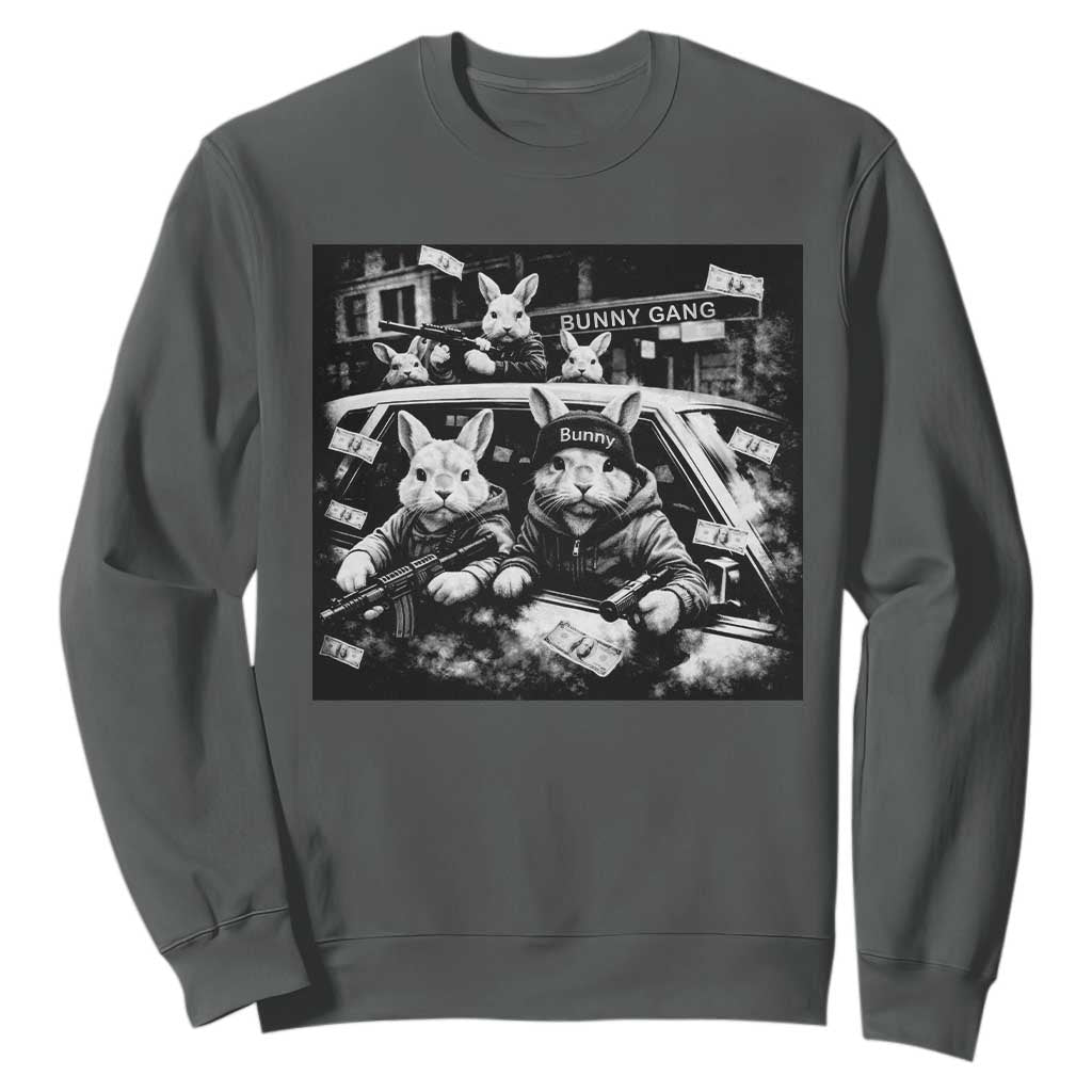 Funny Bunny Gang Sweatshirt Vintage Rabbit Meme TS10 Dark Heather Print Your Wear