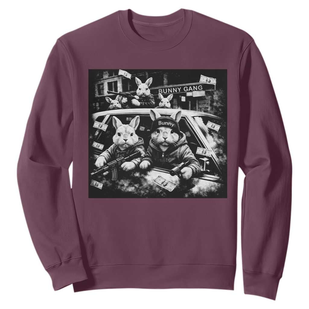 Funny Bunny Gang Sweatshirt Vintage Rabbit Meme TS10 Maroon Print Your Wear