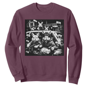 Funny Bunny Gang Sweatshirt Vintage Rabbit Meme TS10 Maroon Print Your Wear