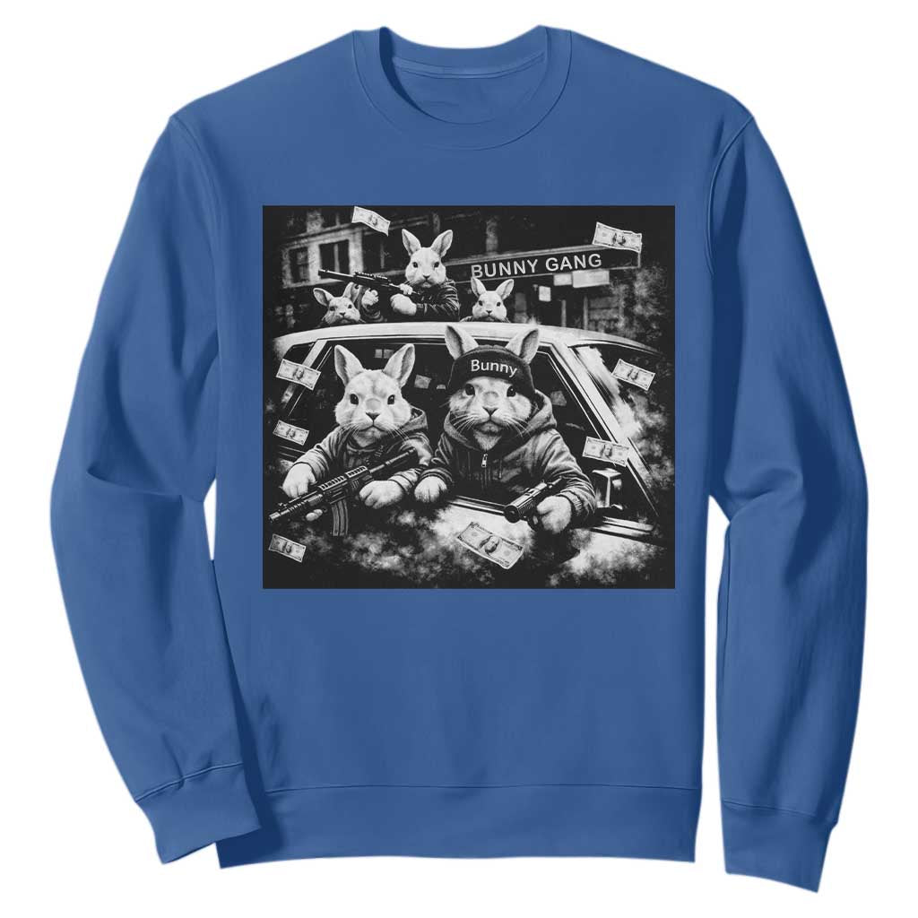 Funny Bunny Gang Sweatshirt Vintage Rabbit Meme TS10 Royal Blue Print Your Wear
