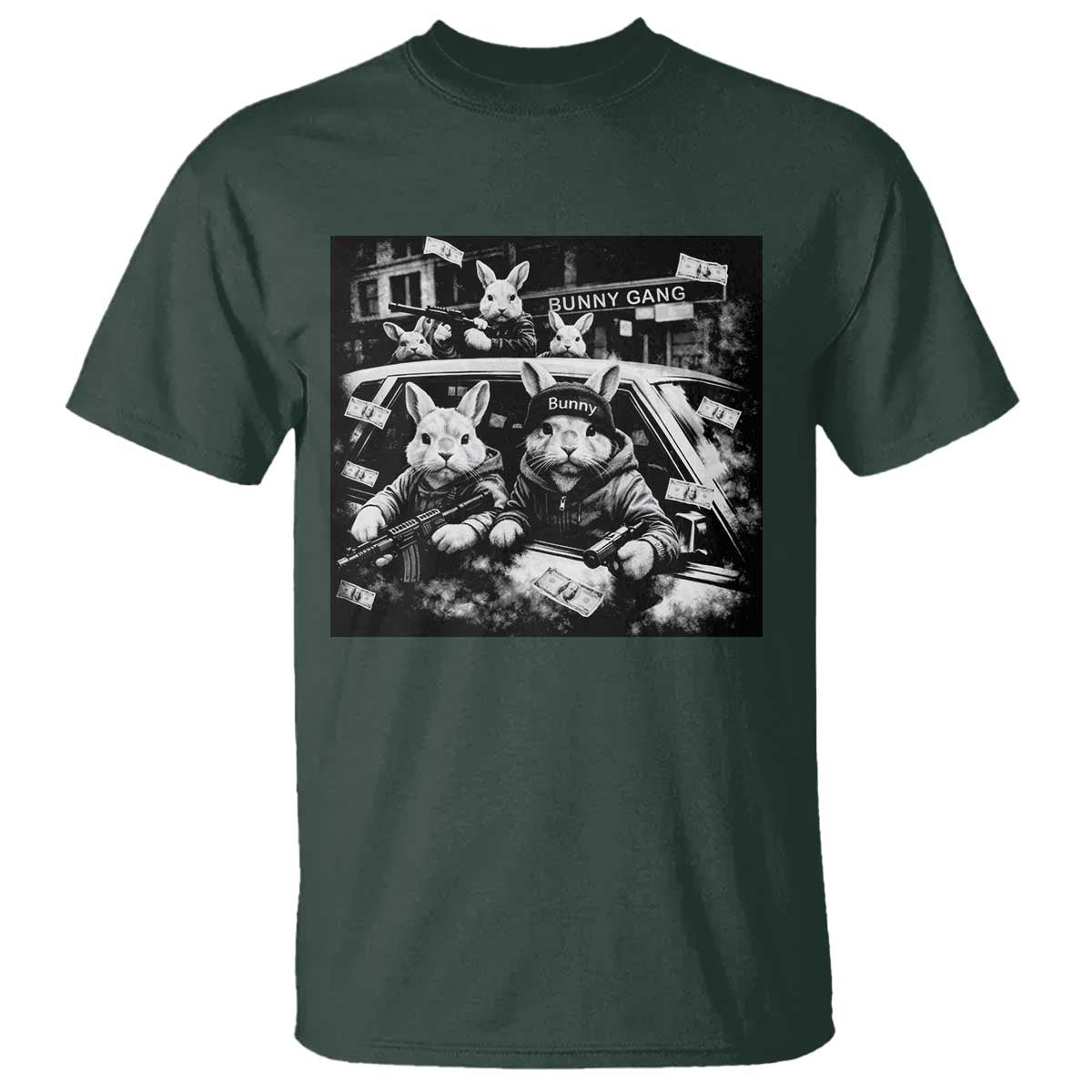 Funny Bunny Gang T Shirt Vintage Rabbit Meme TS10 Dark Forest Green Print Your Wear