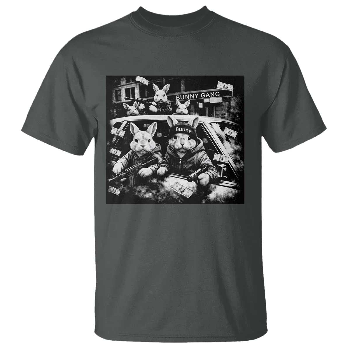 Funny Bunny Gang T Shirt Vintage Rabbit Meme TS10 Dark Heather Print Your Wear