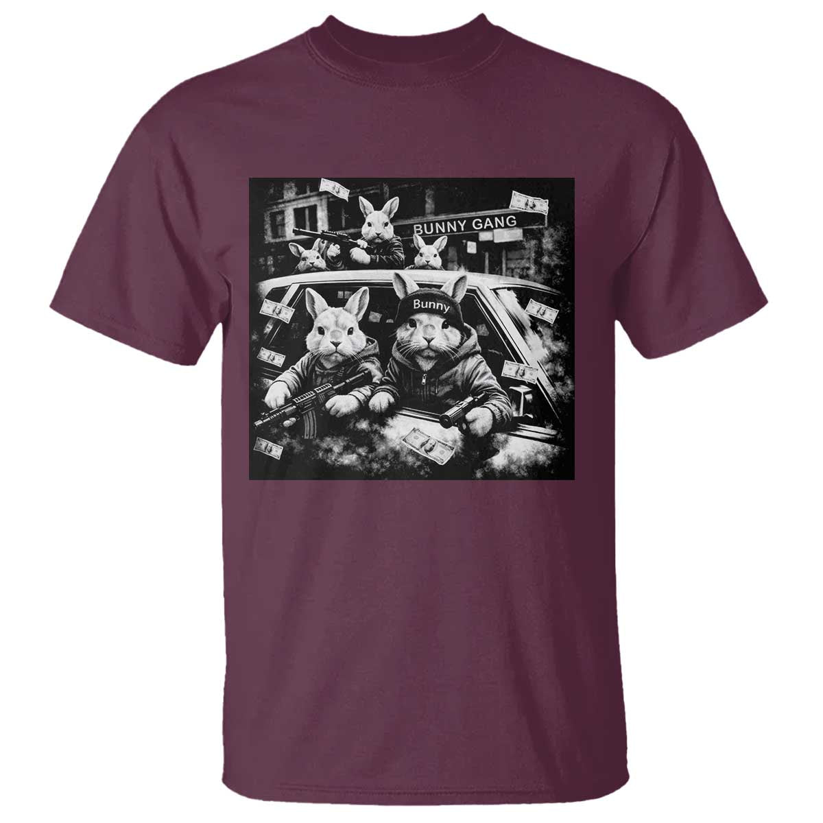 Funny Bunny Gang T Shirt Vintage Rabbit Meme TS10 Maroon Print Your Wear