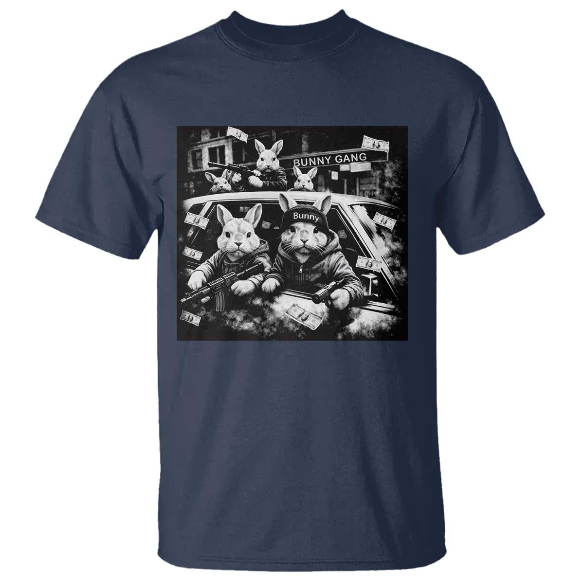 Funny Bunny Gang T Shirt Vintage Rabbit Meme TS10 Navy Print Your Wear