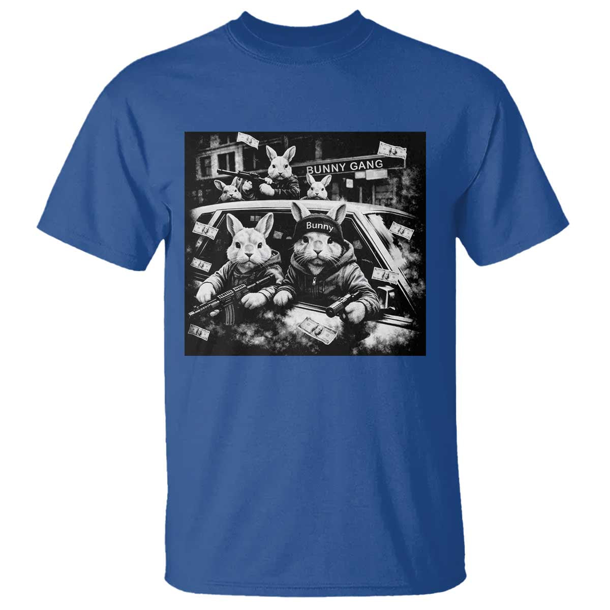 Funny Bunny Gang T Shirt Vintage Rabbit Meme TS10 Royal Blue Print Your Wear