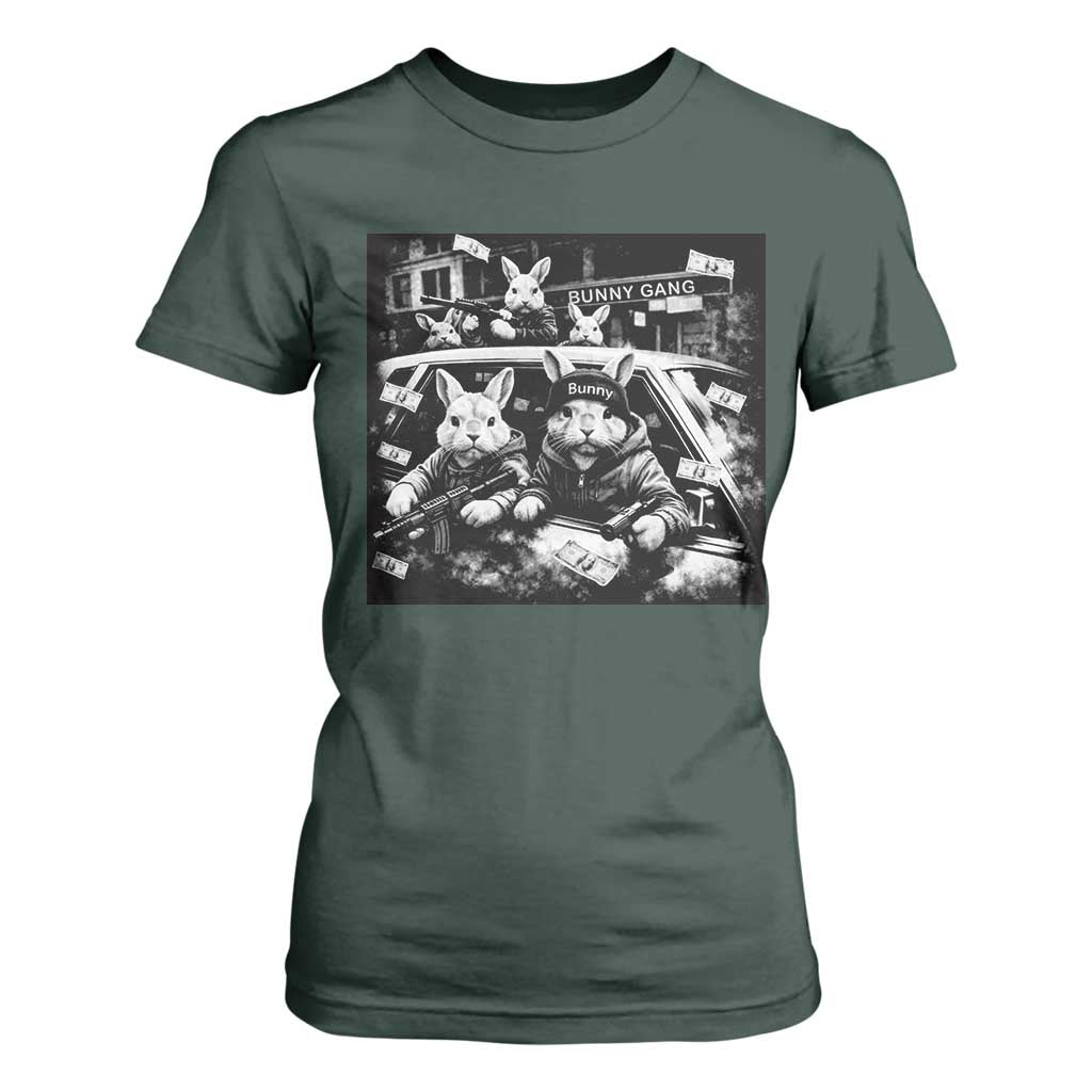 Funny Bunny Gang T Shirt For Women Vintage Rabbit Meme TS10 Dark Forest Green Print Your Wear