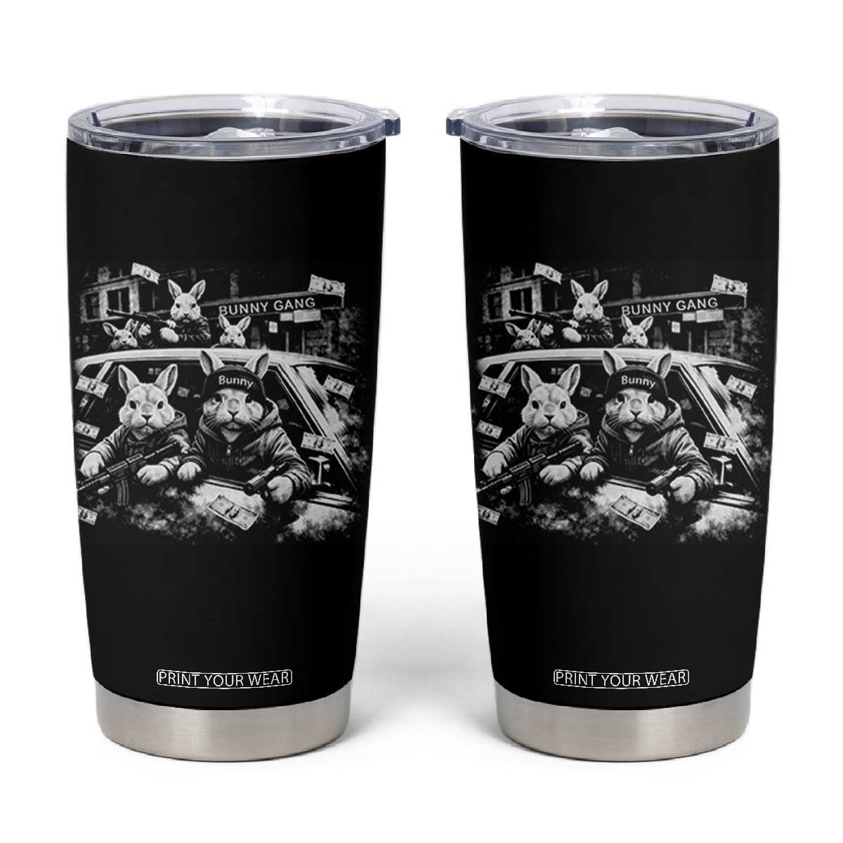 Funny Bunny Gang Tumbler Cup Vintage Rabbit Meme TS10 Black Print Your Wear