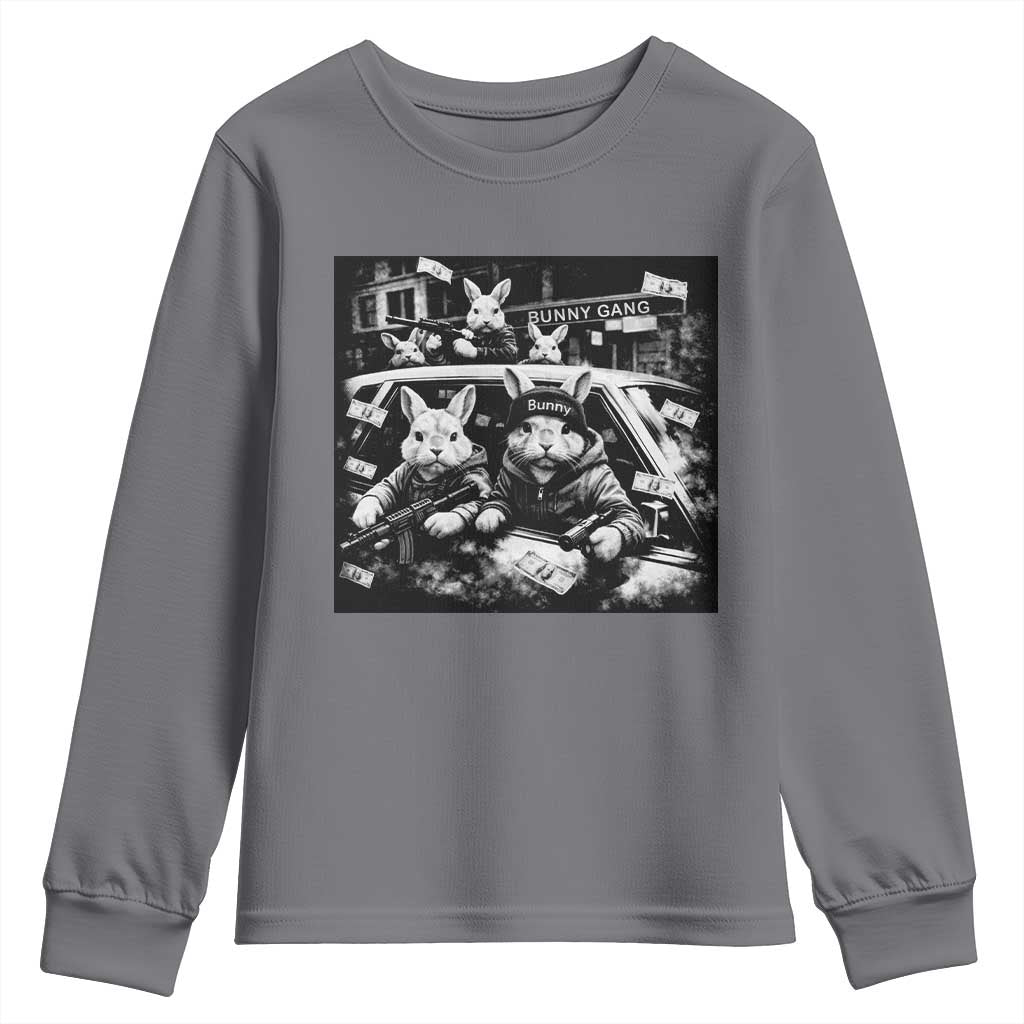Funny Bunny Gang Youth Sweatshirt Vintage Rabbit Meme TS10 Charcoal Print Your Wear