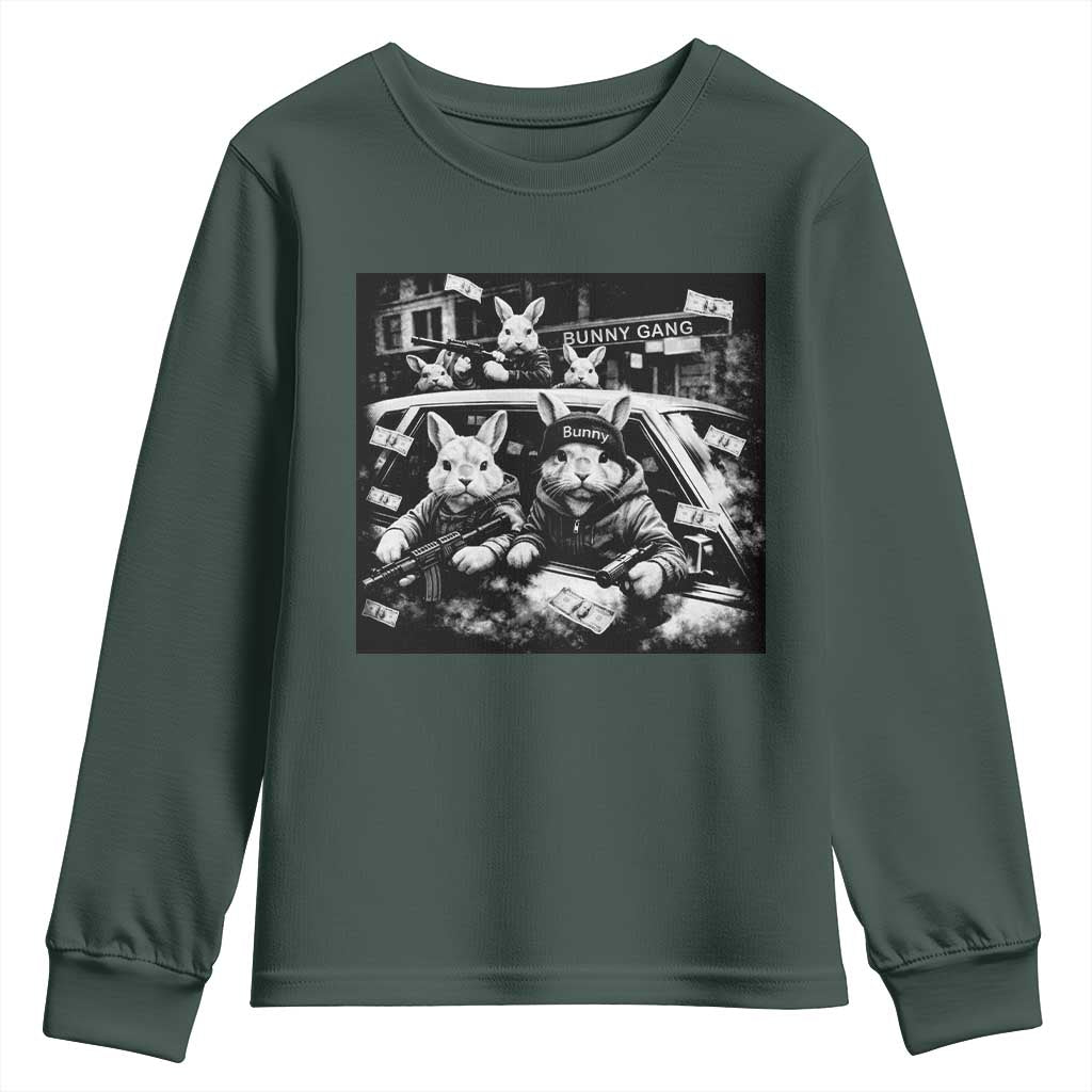 Funny Bunny Gang Youth Sweatshirt Vintage Rabbit Meme TS10 Dark Forest Green Print Your Wear