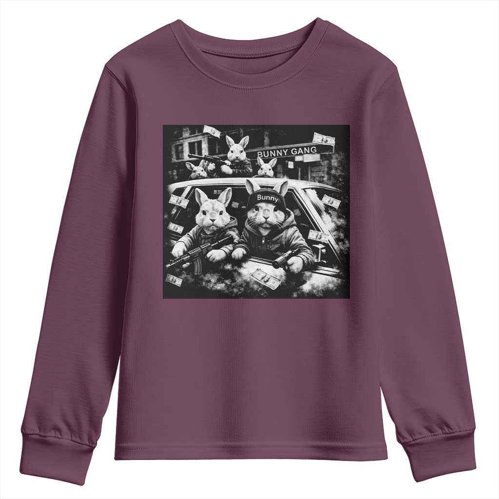 Funny Bunny Gang Youth Sweatshirt Vintage Rabbit Meme TS10 Maroon Print Your Wear