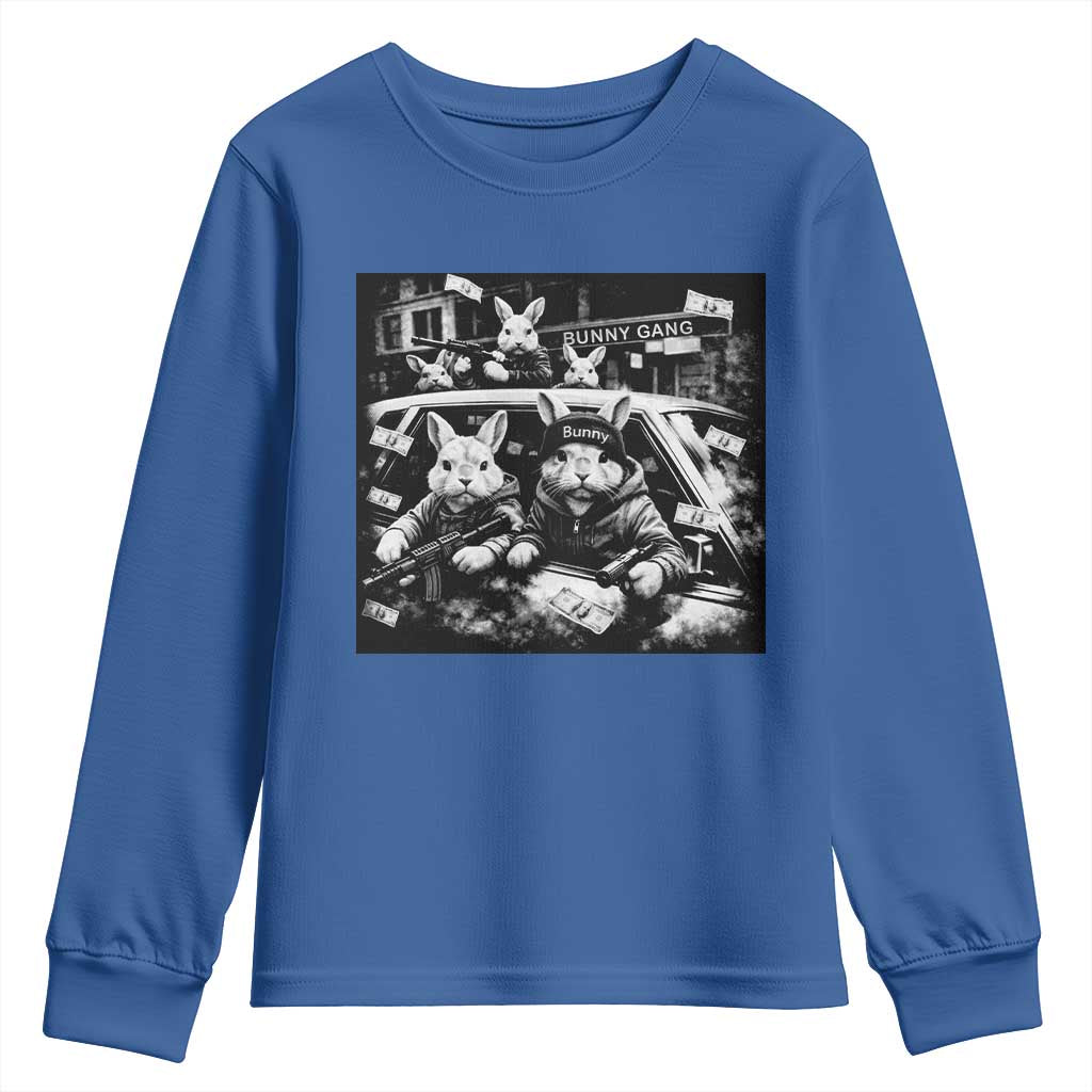 Funny Bunny Gang Youth Sweatshirt Vintage Rabbit Meme TS10 Royal Blue Print Your Wear