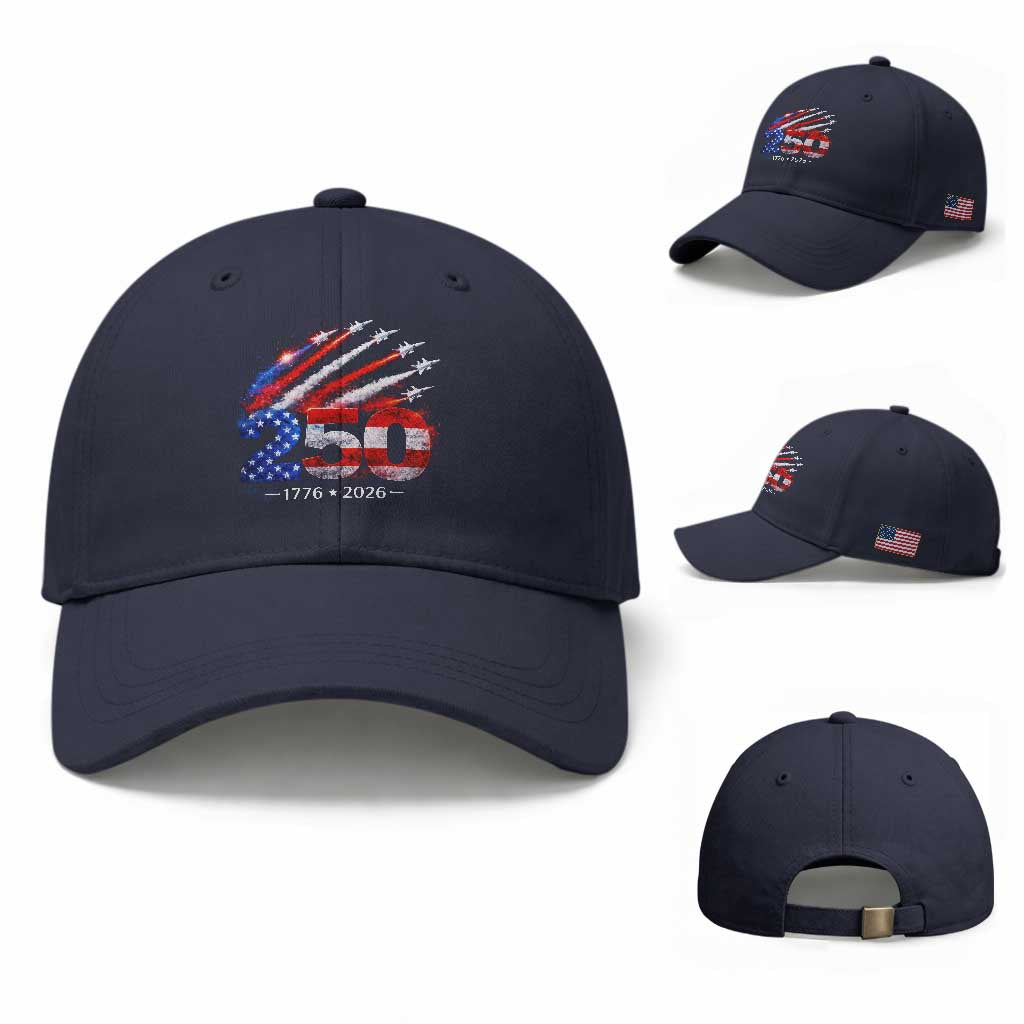 250th Anniversary USA Baseball Cap Patriotic 250 Years American 4th July 1776 2026 TS10 Baseball Cap Universal Fit Navy Print Your Wear