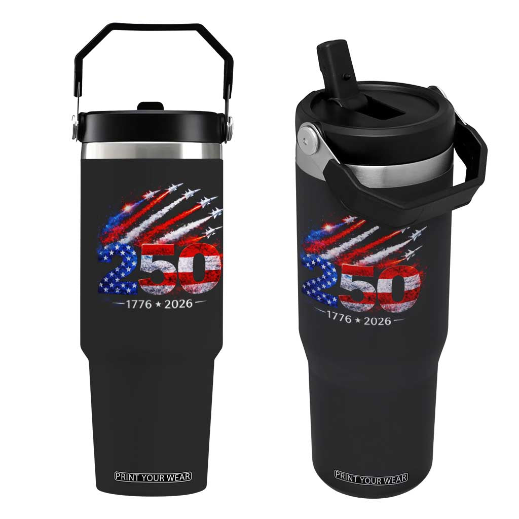 250th Anniversary USA Flip Straw Tumbler Patriotic 250 Years American 4th July 1776 2026 TS10 One Size: 30 oz Black Print Your Wear
