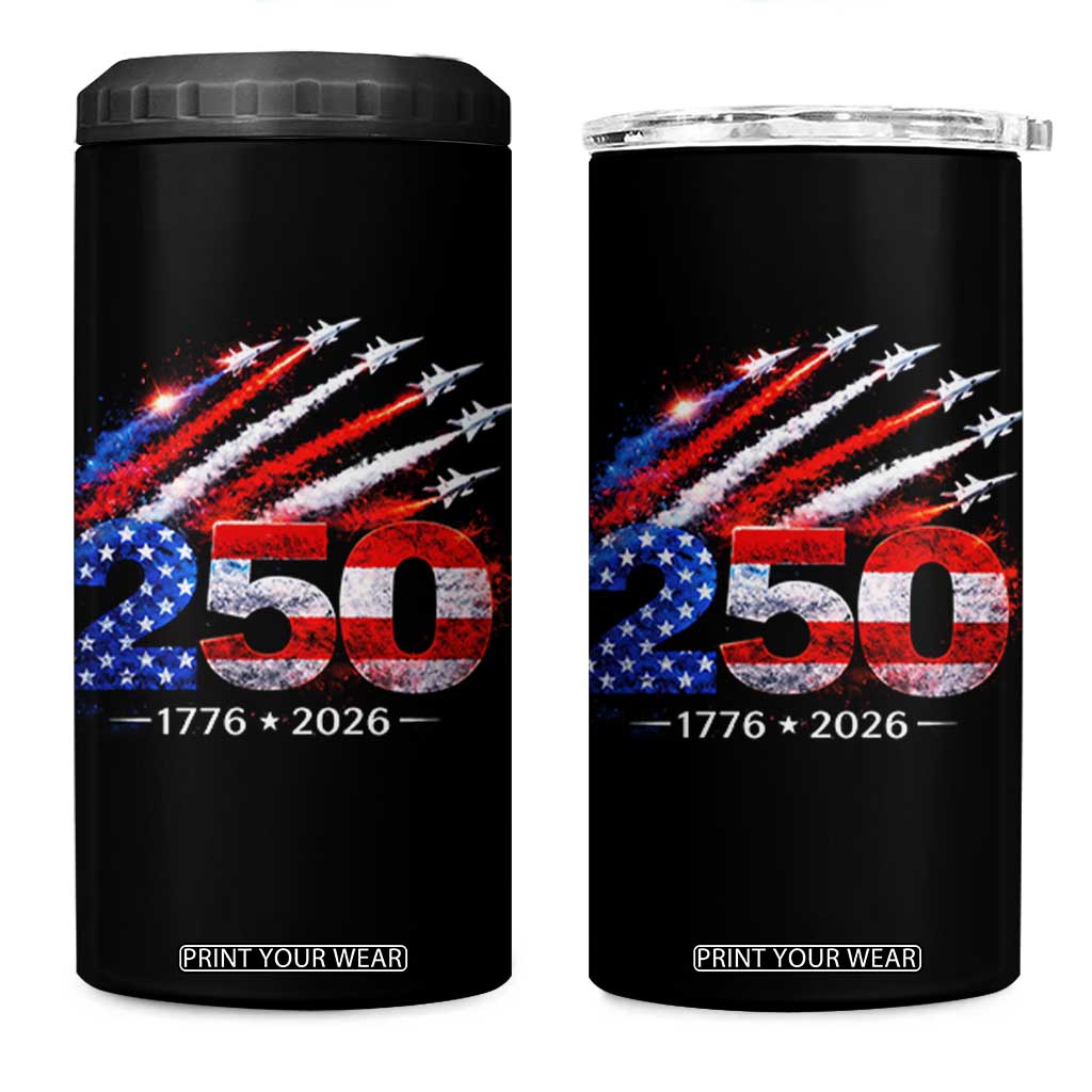 250th Anniversary USA 4 in 1 Can Cooler Tumbler Patriotic 250 Years American 4th July 1776 2026 TS10 One Size: 16 oz Black Print Your Wear