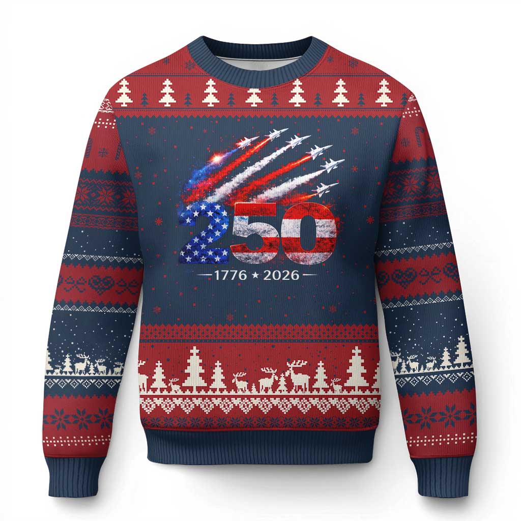 250th Anniversary USA Ugly Christmas Sweater Patriotic 250 Years American 4th July 1776 2026 TS10 Navy Red Print Your Wear