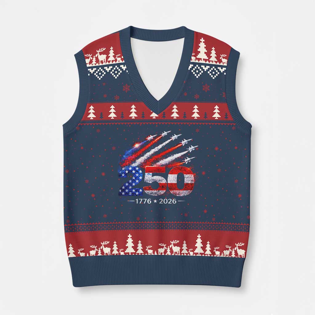 250th Anniversary USA V-Neck Knit Sweater Vest Patriotic 250 Years American 4th July 1776 2026 TS10 Navy Red Print Your Wear