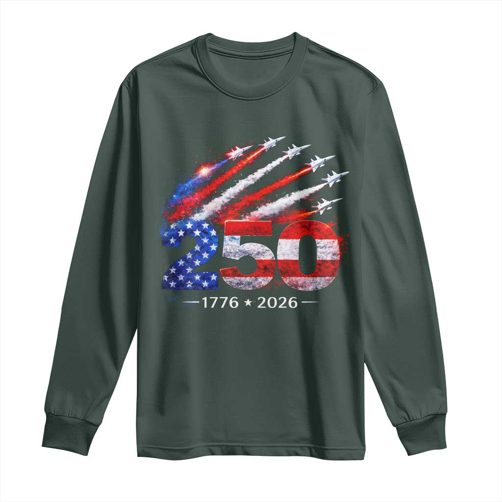 250th Anniversary USA Long Sleeve Shirt Patriotic 250 Years American 4th July 1776 2026 TS10 Dark Forest Green Print Your Wear