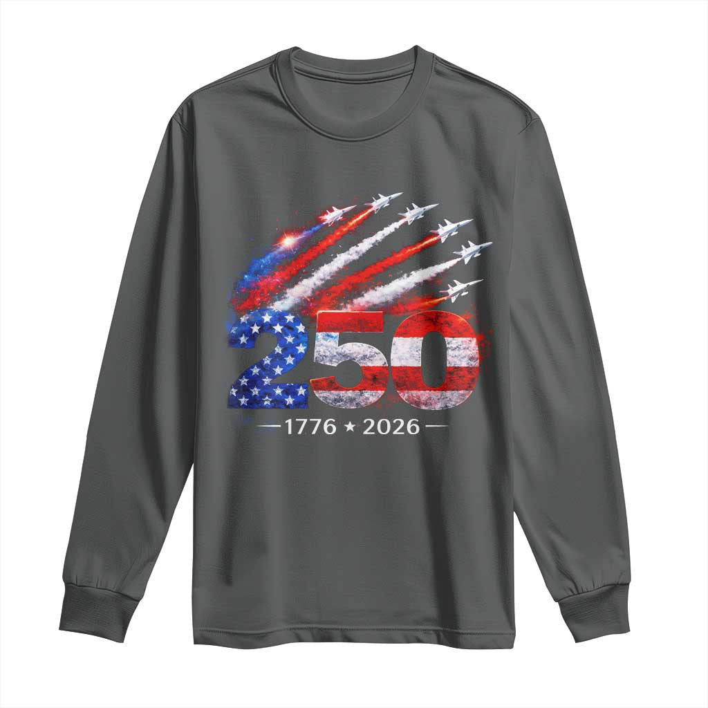 250th Anniversary USA Long Sleeve Shirt Patriotic 250 Years American 4th July 1776 2026 TS10 Dark Heather Print Your Wear
