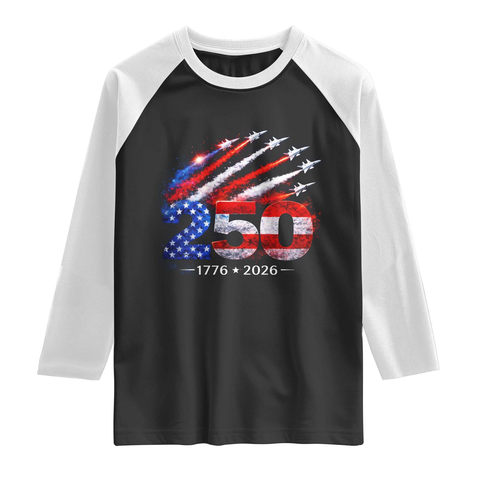 250th Anniversary USA Raglan Shirt Patriotic 250 Years American 4th July 1776 2026 TS10 Black White Print Your Wear