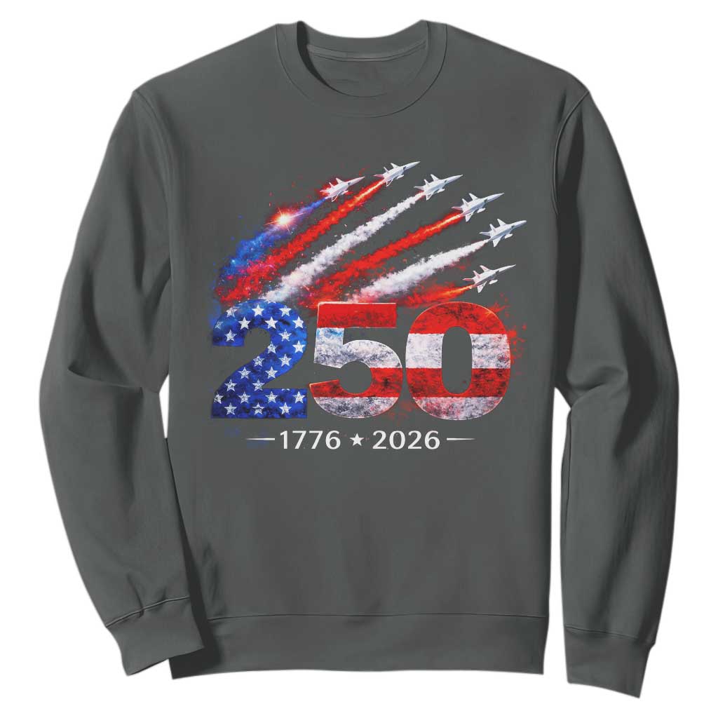250th Anniversary USA Sweatshirt Patriotic 250 Years American 4th July 1776 2026 TS10 Dark Heather Print Your Wear