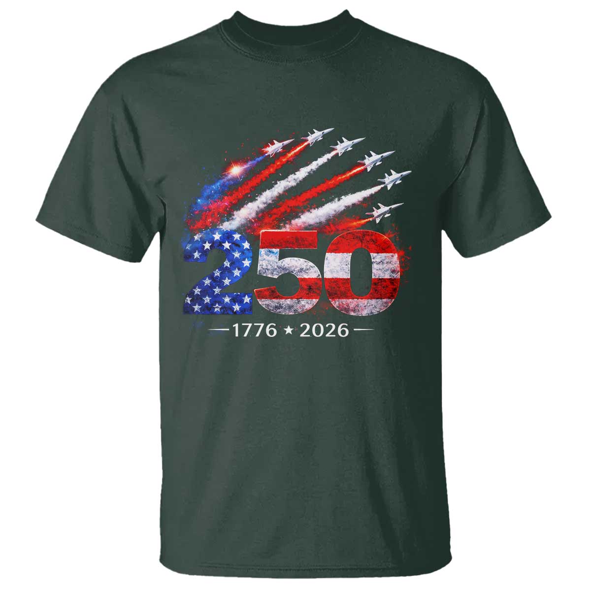 250th Anniversary USA T Shirt Patriotic 250 Years American 4th July 1776 2026 TS10 Dark Forest Green Print Your Wear