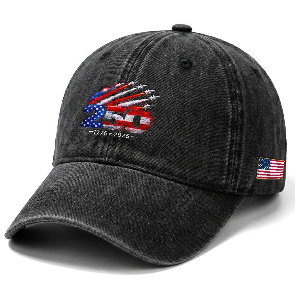 250th Anniversary USA Washed Cotton Baseball Cap Patriotic 250 Years American 4th July 1776 2026 TS10 Print Your Wear
