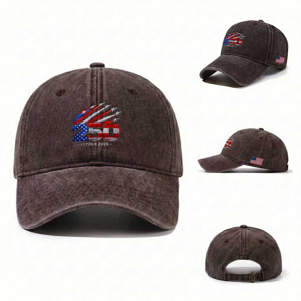 250th Anniversary USA Washed Cotton Baseball Cap Patriotic 250 Years American 4th July 1776 2026 TS10 Washed Cap Universal Fit Dark Brown Print Your Wear