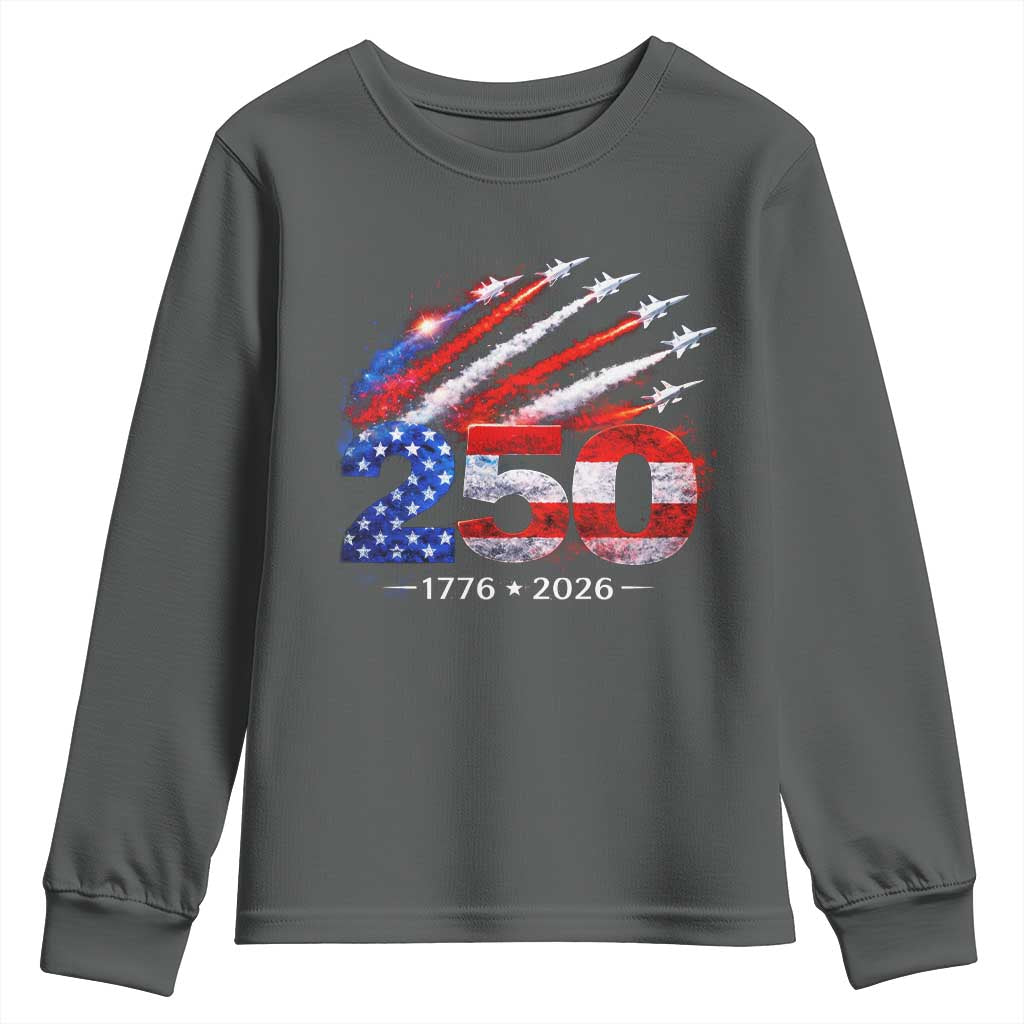 250th Anniversary USA Youth Sweatshirt Patriotic 250 Years American 4th July 1776 2026 TS10 Dark Heather Print Your Wear