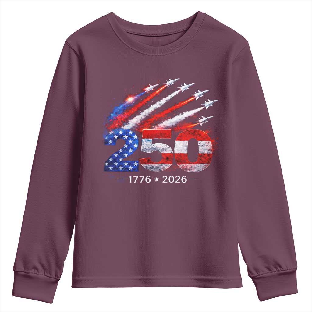 250th Anniversary USA Youth Sweatshirt Patriotic 250 Years American 4th July 1776 2026 TS10 Maroon Print Your Wear