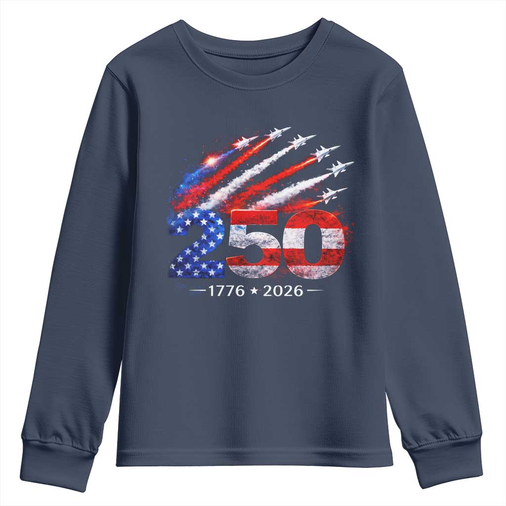 250th Anniversary USA Youth Sweatshirt Patriotic 250 Years American 4th July 1776 2026 TS10 Navy Print Your Wear