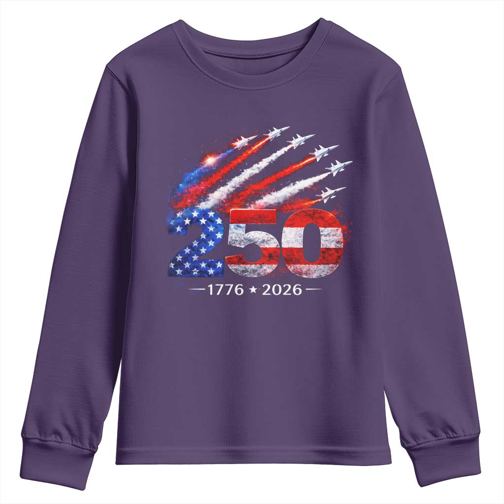 250th Anniversary USA Youth Sweatshirt Patriotic 250 Years American 4th July 1776 2026 TS10 Purple Print Your Wear