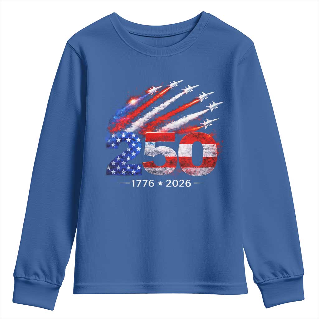 250th Anniversary USA Youth Sweatshirt Patriotic 250 Years American 4th July 1776 2026 TS10 Royal Blue Print Your Wear