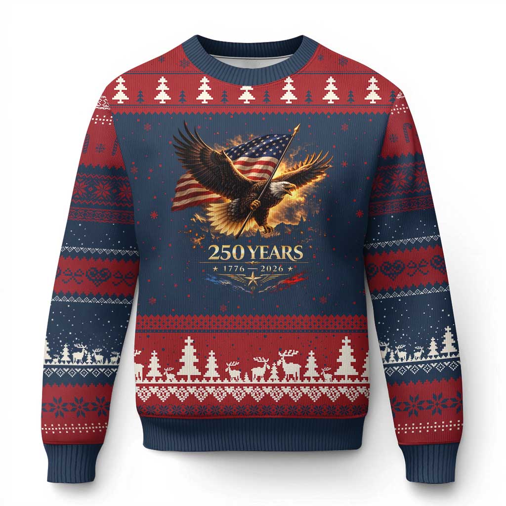 Eagle 250 Anniversary Usa Ugly Christmas Sweater 1776 2026 Patriotic 4th Of July 250 Year American Flag TS10 Navy Red Print Your Wear