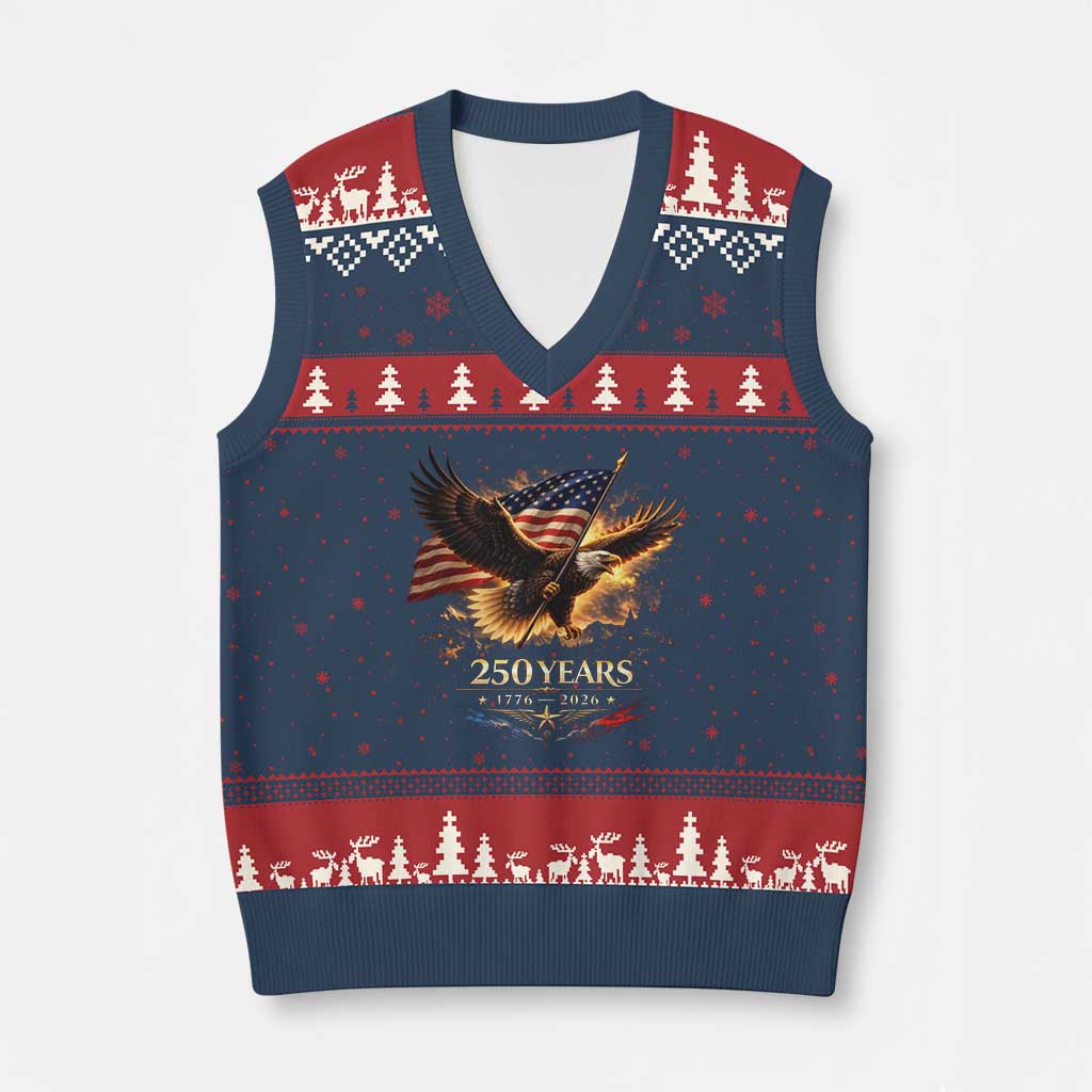 Eagle 250 Anniversary Usa V-Neck Knit Sweater Vest 1776 2026 Patriotic 4th Of July 250 Year American Flag TS10 Navy Red Print Your Wear