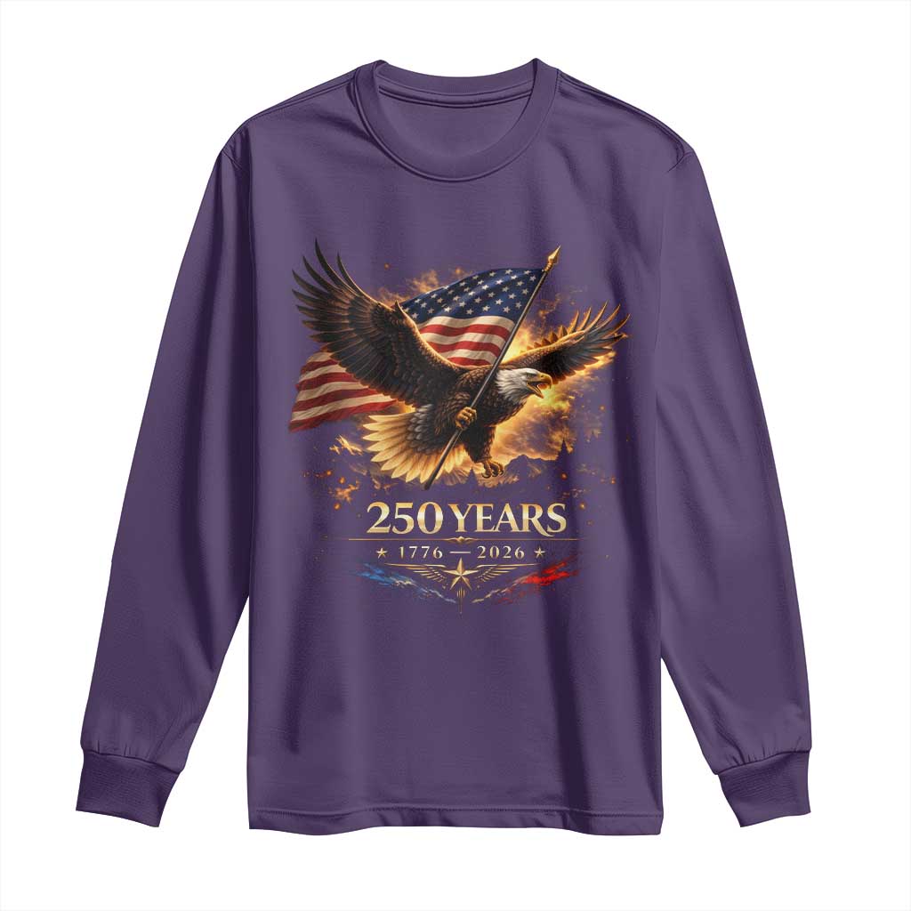 Eagle 250 Anniversary Usa Long Sleeve Shirt 1776 2026 Patriotic 4th Of July 250 Year American Flag TS10 Purple Print Your Wear