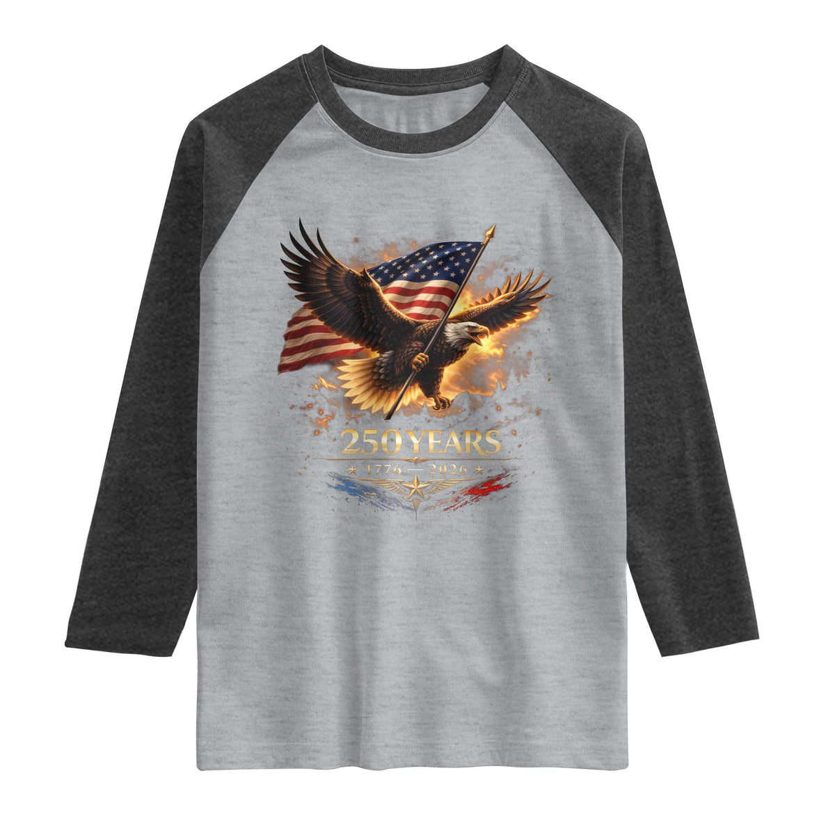 Eagle 250 Anniversary Usa Raglan Shirt 1776 2026 Patriotic 4th Of July 250 Year American Flag TS10 Heather Gray Heather Charcoal Print Your Wear