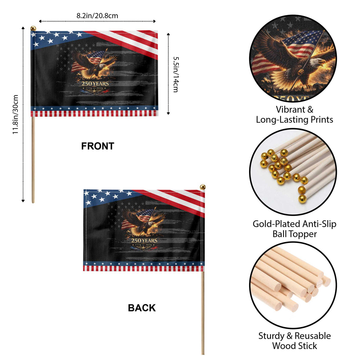 Eagle 250 Anniversary Usa Patriotic Handheld Flag 1776 2026 4th Of July 250 Year American Flag TS10 Print Your Wear