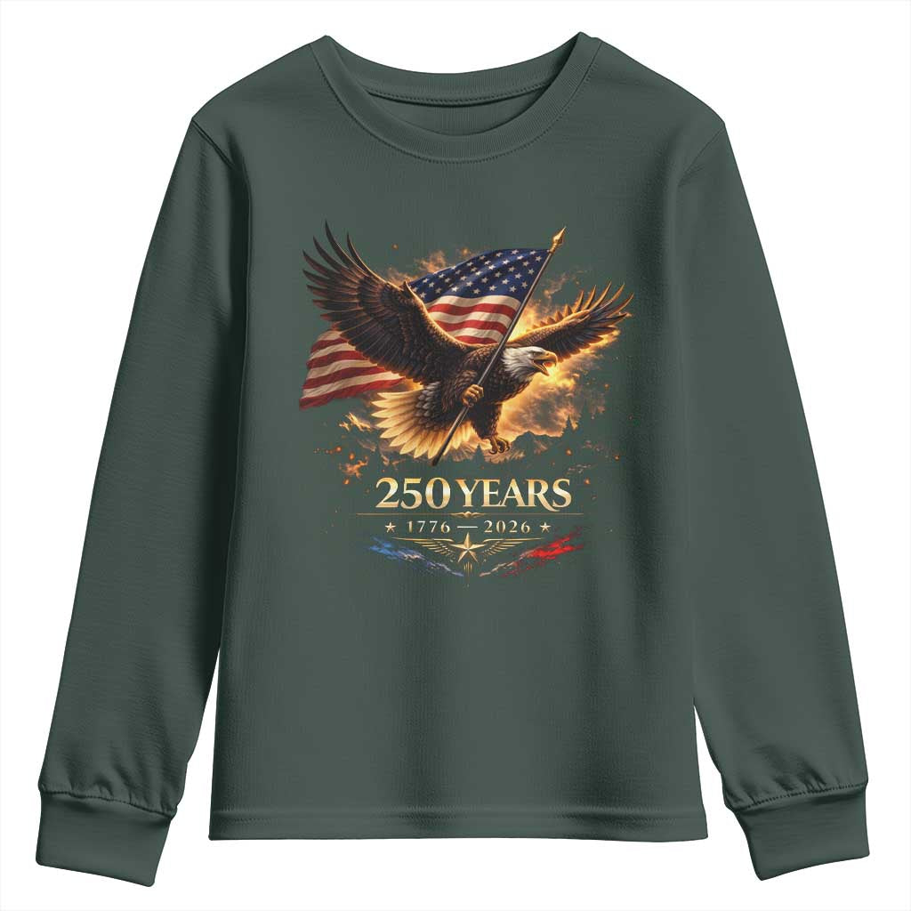 Eagle 250 Anniversary Usa Youth Sweatshirt 1776 2026 Patriotic 4th Of July 250 Year American Flag TS10 Dark Forest Green Print Your Wear