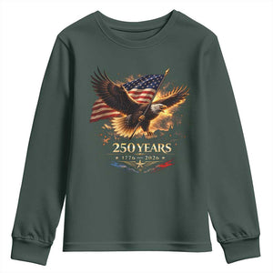 Eagle 250 Anniversary Usa Youth Sweatshirt 1776 2026 Patriotic 4th Of July 250 Year American Flag TS10 Dark Forest Green Print Your Wear