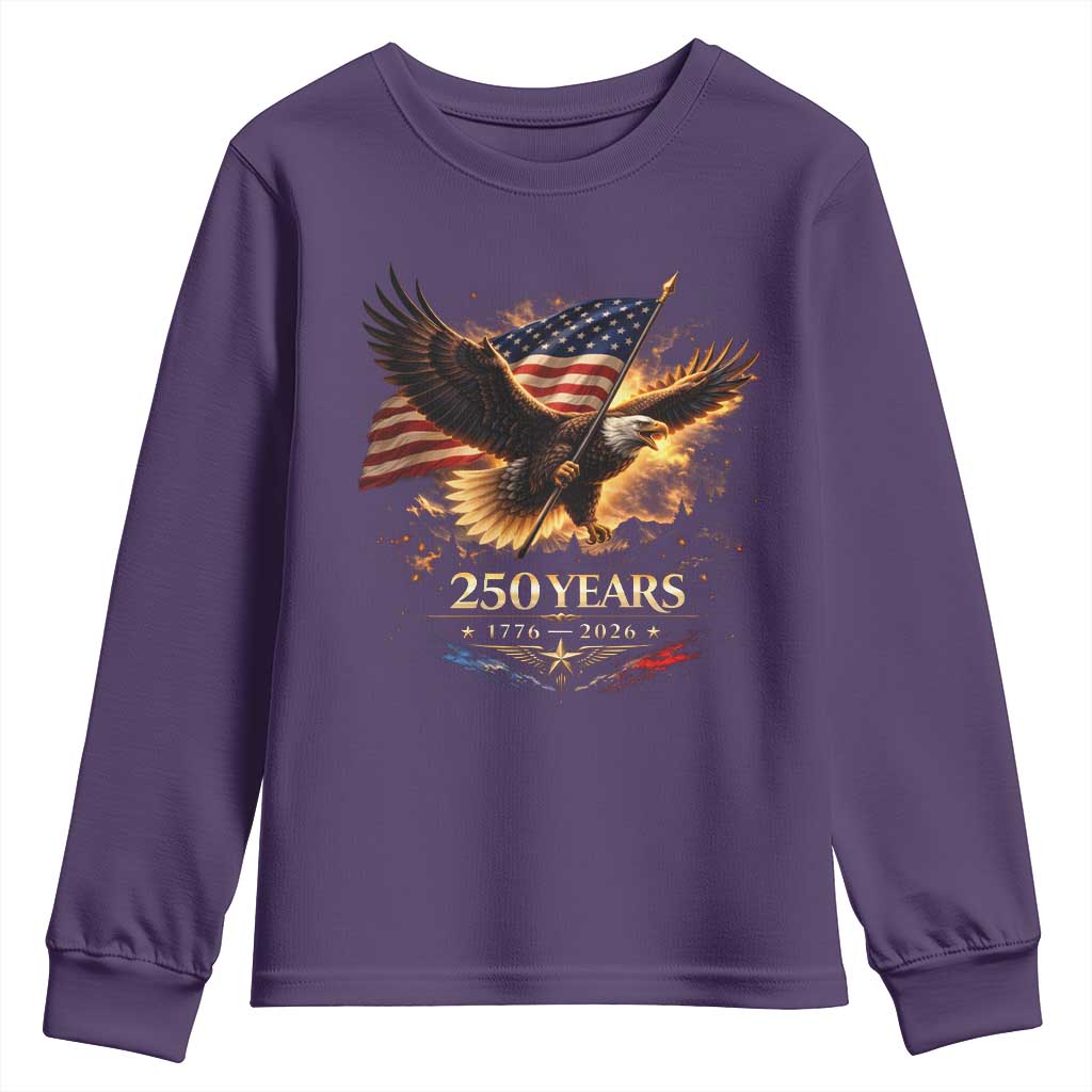 Eagle 250 Anniversary Usa Youth Sweatshirt 1776 2026 Patriotic 4th Of July 250 Year American Flag TS10 Purple Print Your Wear