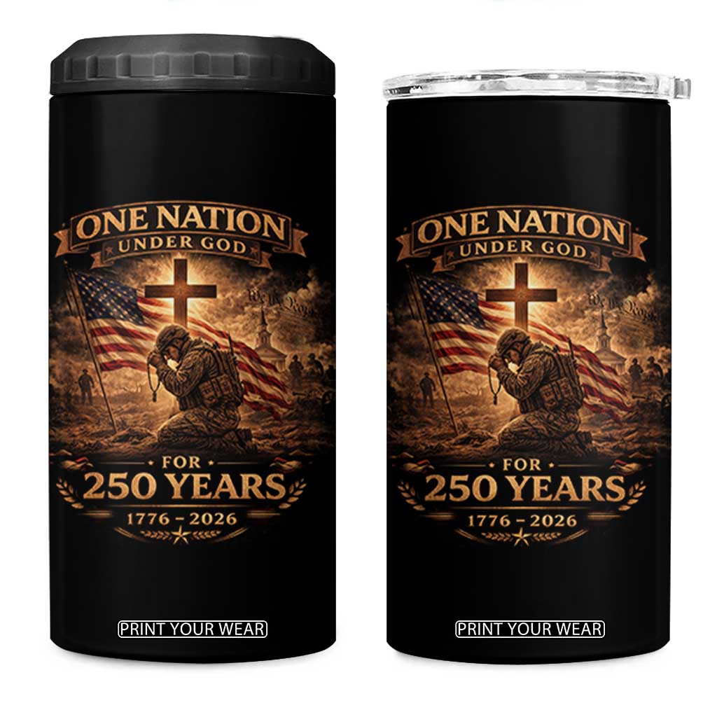 Blessings 250 Years America 4 in 1 Can Cooler Tumbler Christian Patriotic One Nation Under God US Flag TS10 One Size: 16 oz Black Print Your Wear