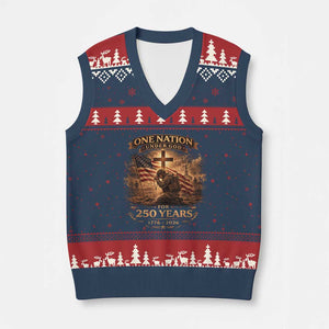 Blessings 250 Years America V-Neck Knit Sweater Vest Christian Patriotic One Nation Under God US Flag TS10 Navy Red Print Your Wear