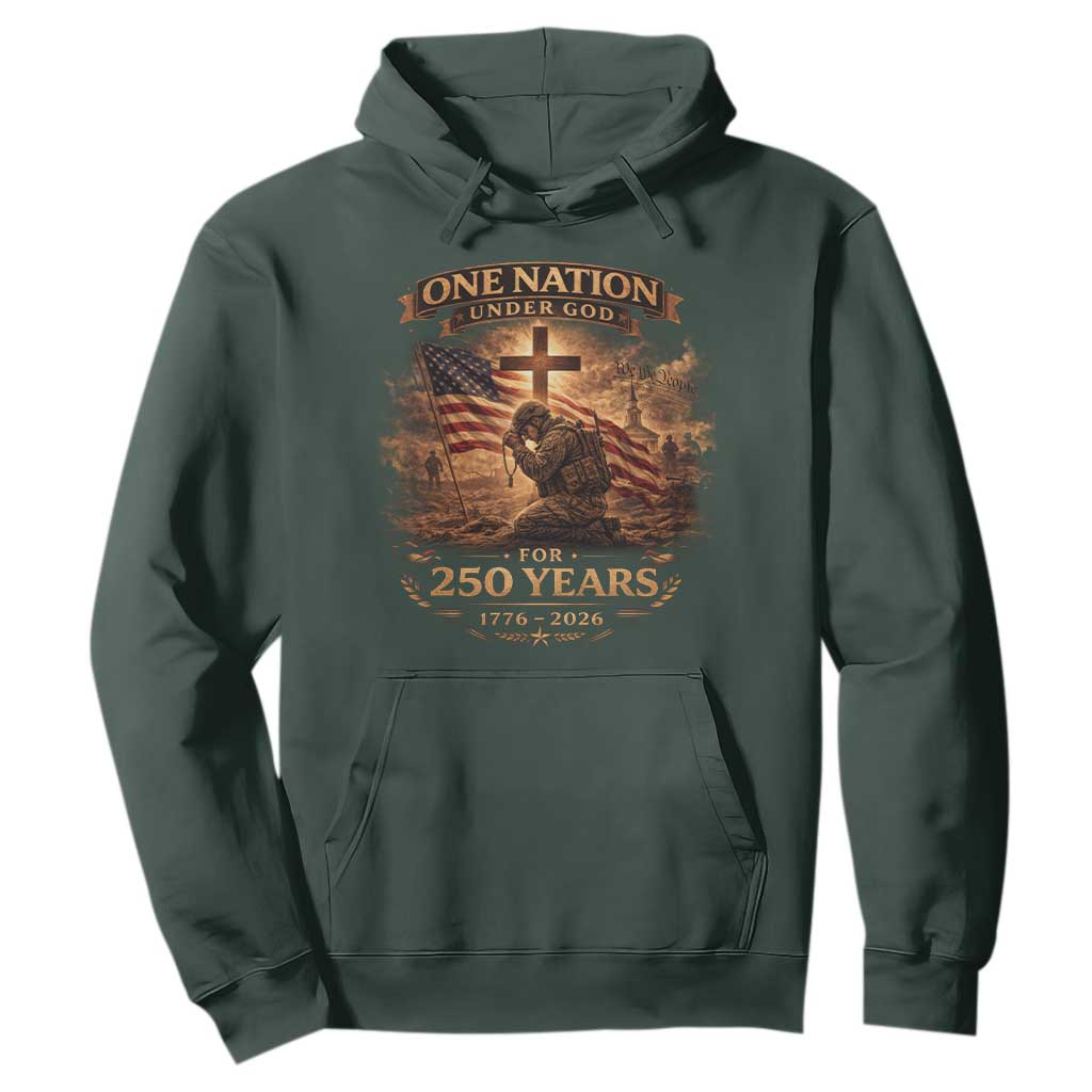 Blessings 250 Years America Hoodie Christian Patriotic One Nation Under God US Flag TS10 Dark Forest Green Print Your Wear