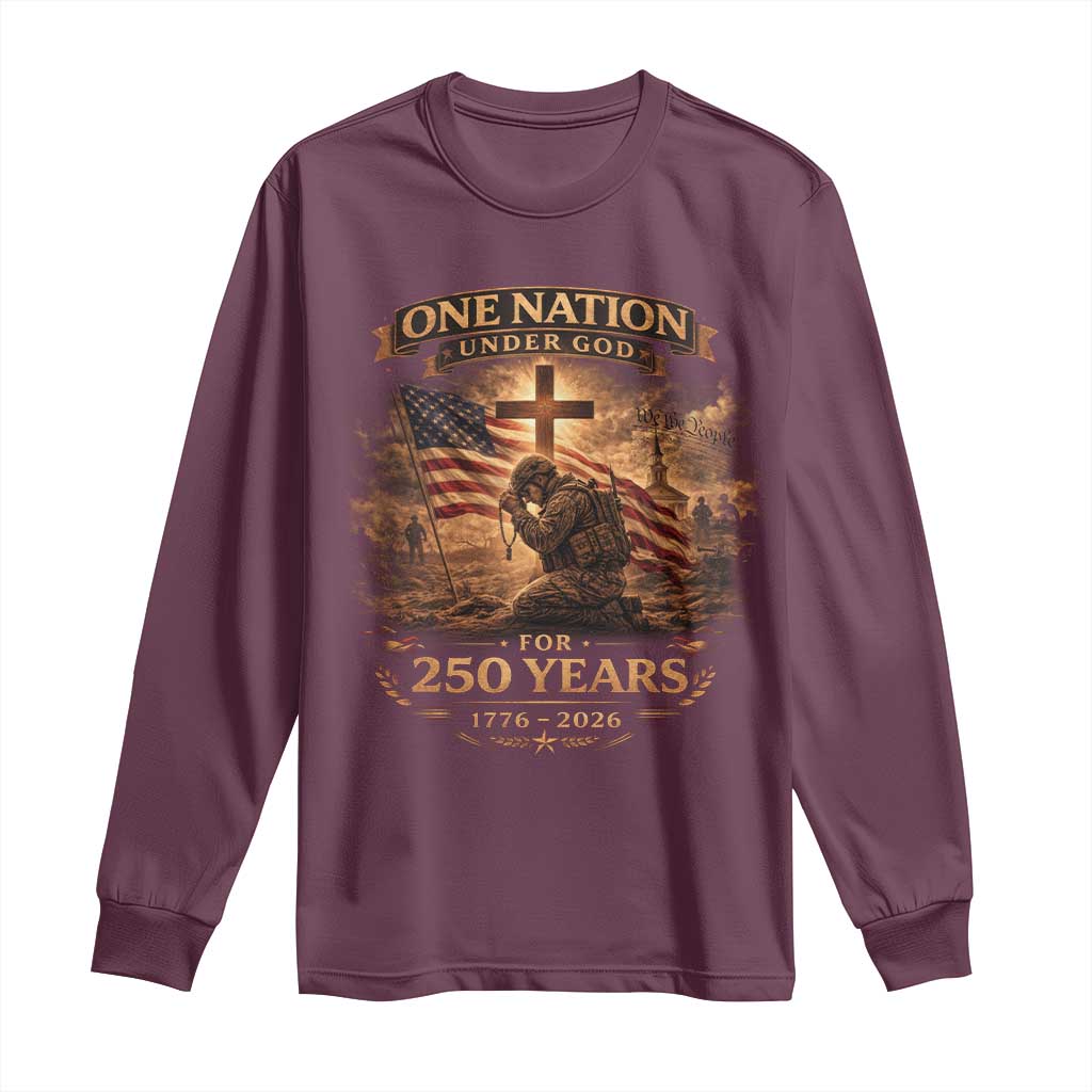 Blessings 250 Years America Long Sleeve Shirt Christian Patriotic One Nation Under God US Flag TS10 Maroon Print Your Wear
