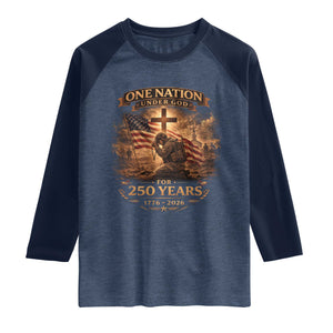 Blessings 250 Years America Raglan Shirt Christian Patriotic One Nation Under God US Flag TS10 Heather Denim Navy Print Your Wear
