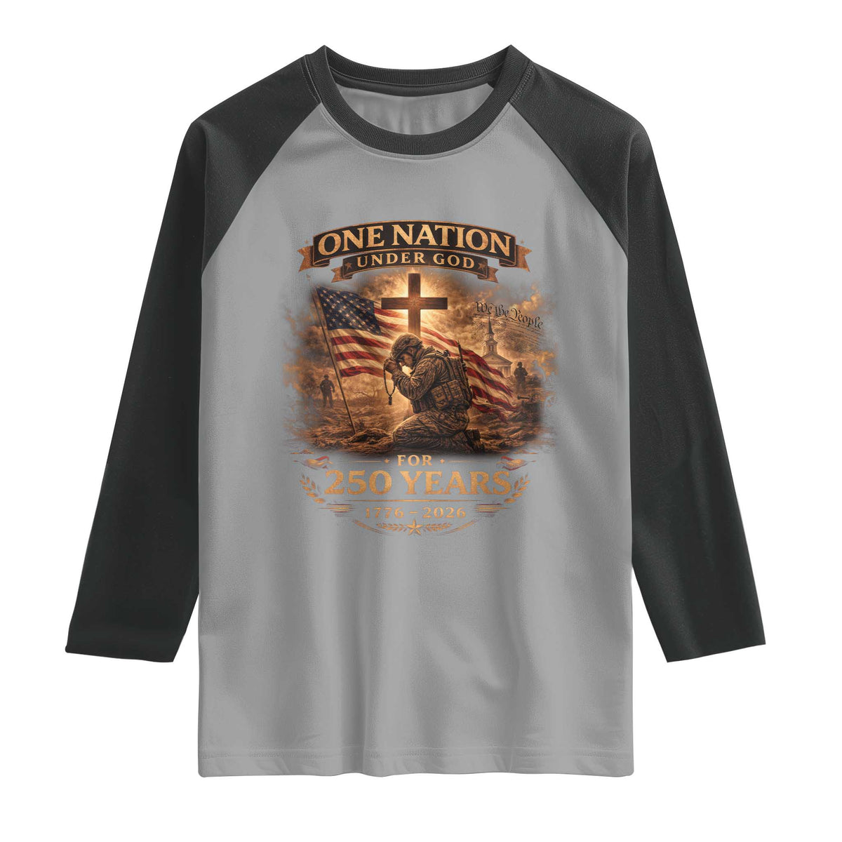 Blessings 250 Years America Raglan Shirt Christian Patriotic One Nation Under God US Flag TS10 Sport Gray Black Print Your Wear