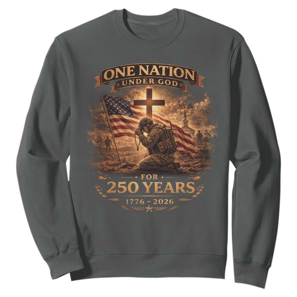 Blessings 250 Years America Sweatshirt Christian Patriotic One Nation Under God US Flag TS10 Dark Heather Print Your Wear